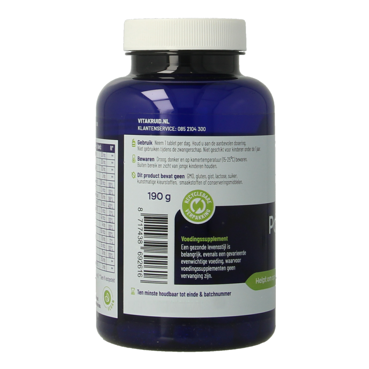 Vitakruid Postpartum Mama multivitamin tablets with Fenegriek, Shatavari, and Choline for postpartum health and recovery.