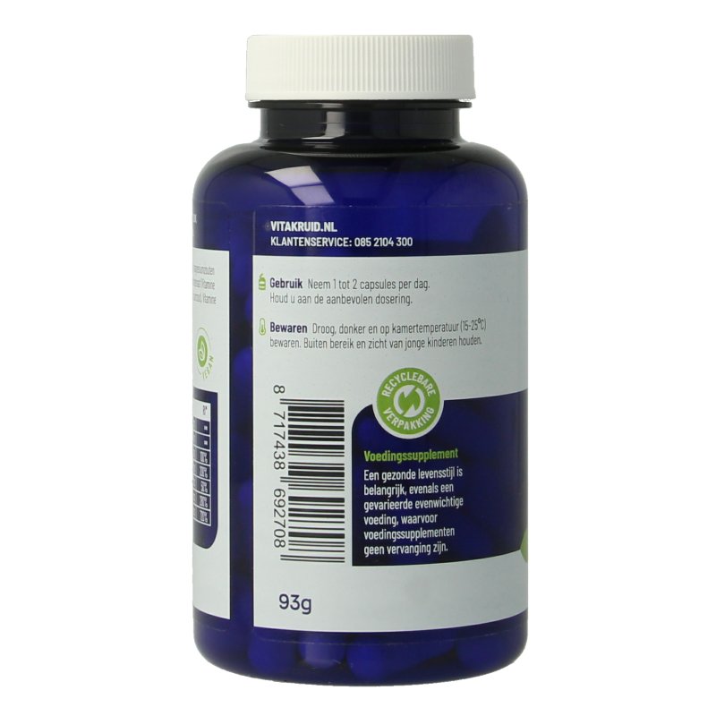 Vitakruid Choline Complex vegetarian capsules with Inositol, B1, B5, B12, and Folate, showing the supplement bottle and capsules.