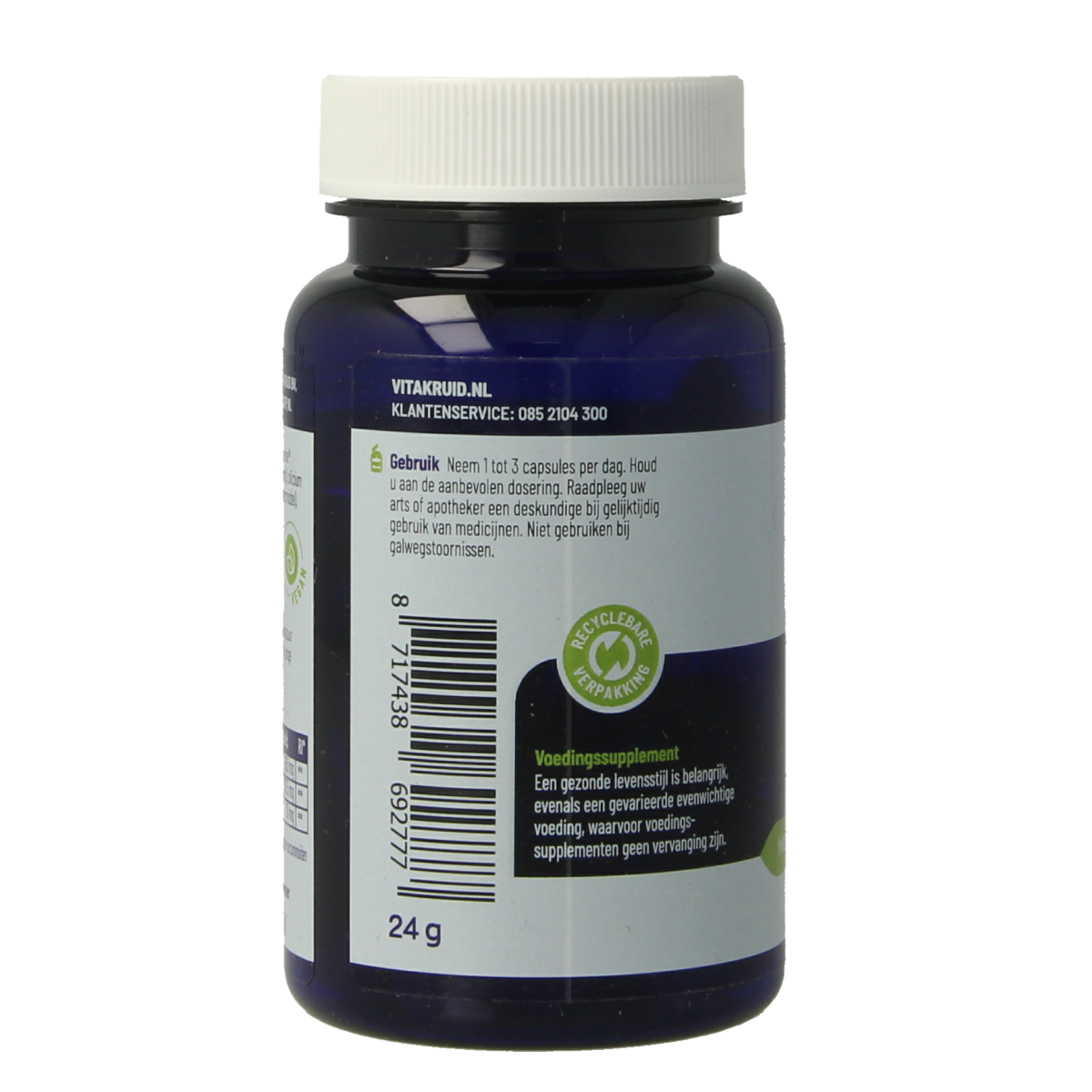 Vegetarische capsules van Vitakruid Curcuma C3-2X met 95% curcuminoïden en Bioperine in een open doos.