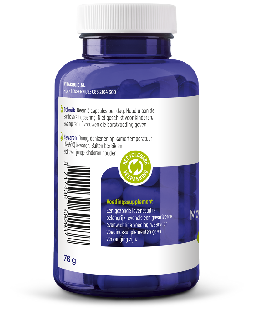 Vegetarische capsules van Vitakruid Magnesium L-threonaat met gepatenteerd magtein, kruidenpreparaat voor spier en zenuwondersteuning