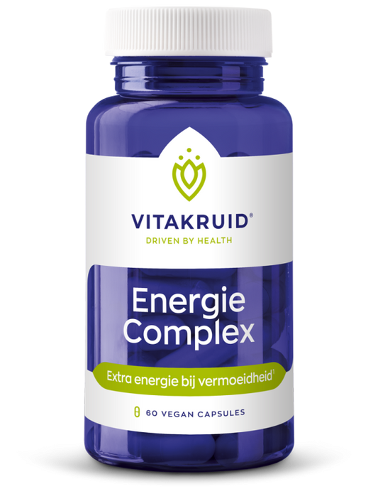 Vegetarische Vitakruid EnergieComplex capsules met groene thee en ginseng voor natuurlijke energie en vitaliteit.