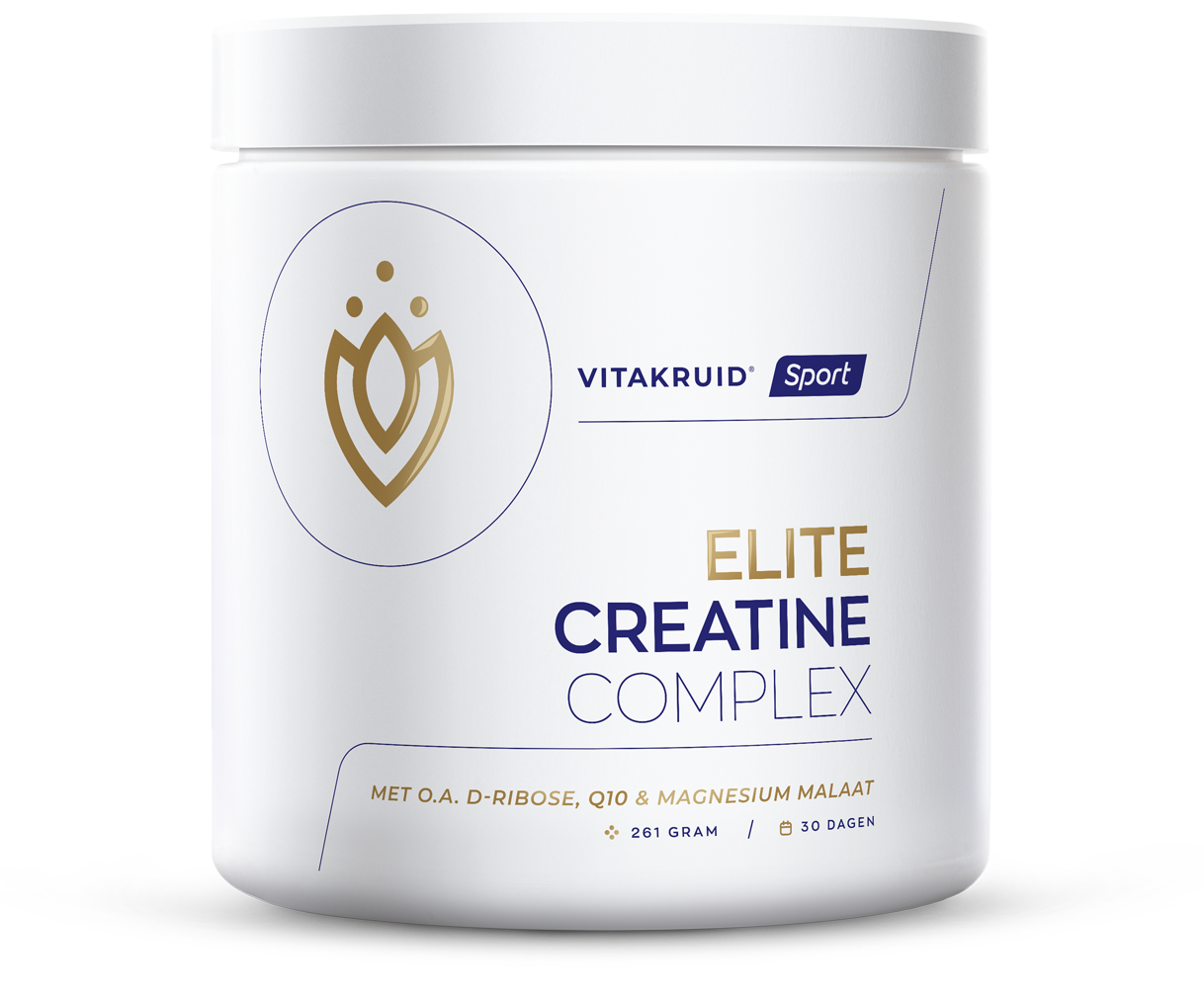 Vitakruid Elite Creatine Complex amino acids supplement with D-Ribose, Q10, and magnesium in a 261g container.