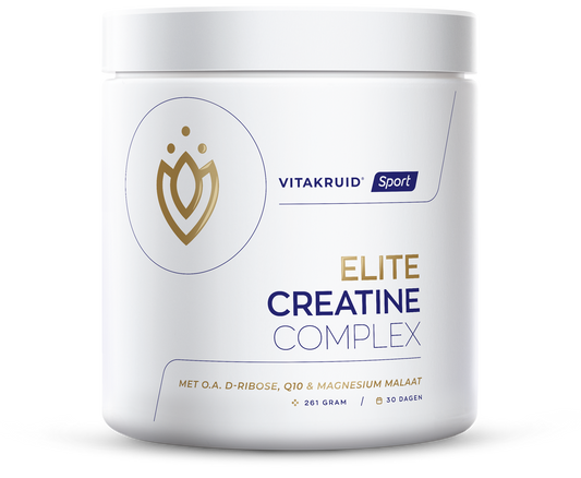 Vitakruid Elite Creatine Complex amino acids supplement with D-Ribose, Q10, and magnesium in a 261g container.