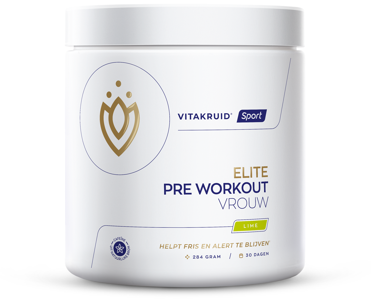 Vitakruid Elite pre-workout amino acids supplement for women in 284g container, showing the product packaging and label.