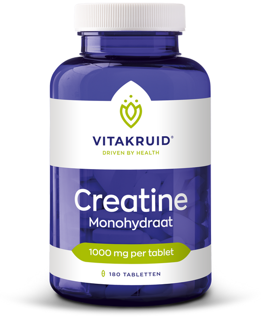 Bottle of Vitakruid Creatine Monohydrate 1000mg amino acid tablets, with 180 tablets in the container.