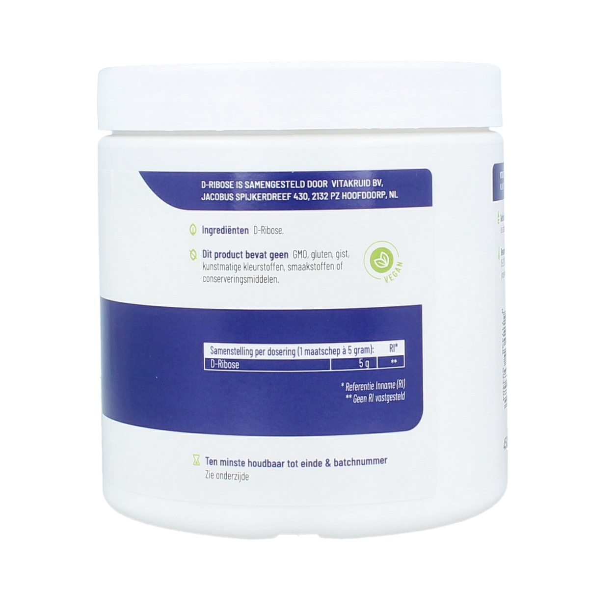Vitakruid D-Ribose supplement in 450g fermentered from glucose, herbal preparation with pure, natural ingredients.