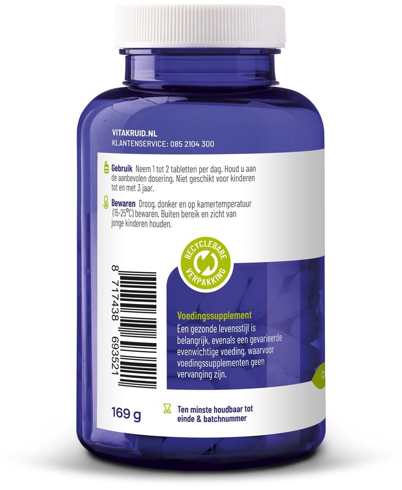 Vitakruid Magnesium Sport bisglycinaat malaat tri-dicitraat tablets in a bottle, dietary mineral supplement for active lifestyles