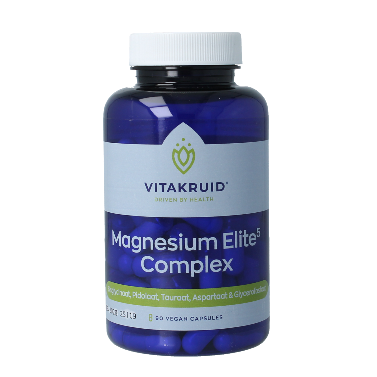 Vitakruid Magnesium Elite5 complex vegetarian capsules with magnesium, oa aspartaat and pidolaat, dietary mineral supplement.