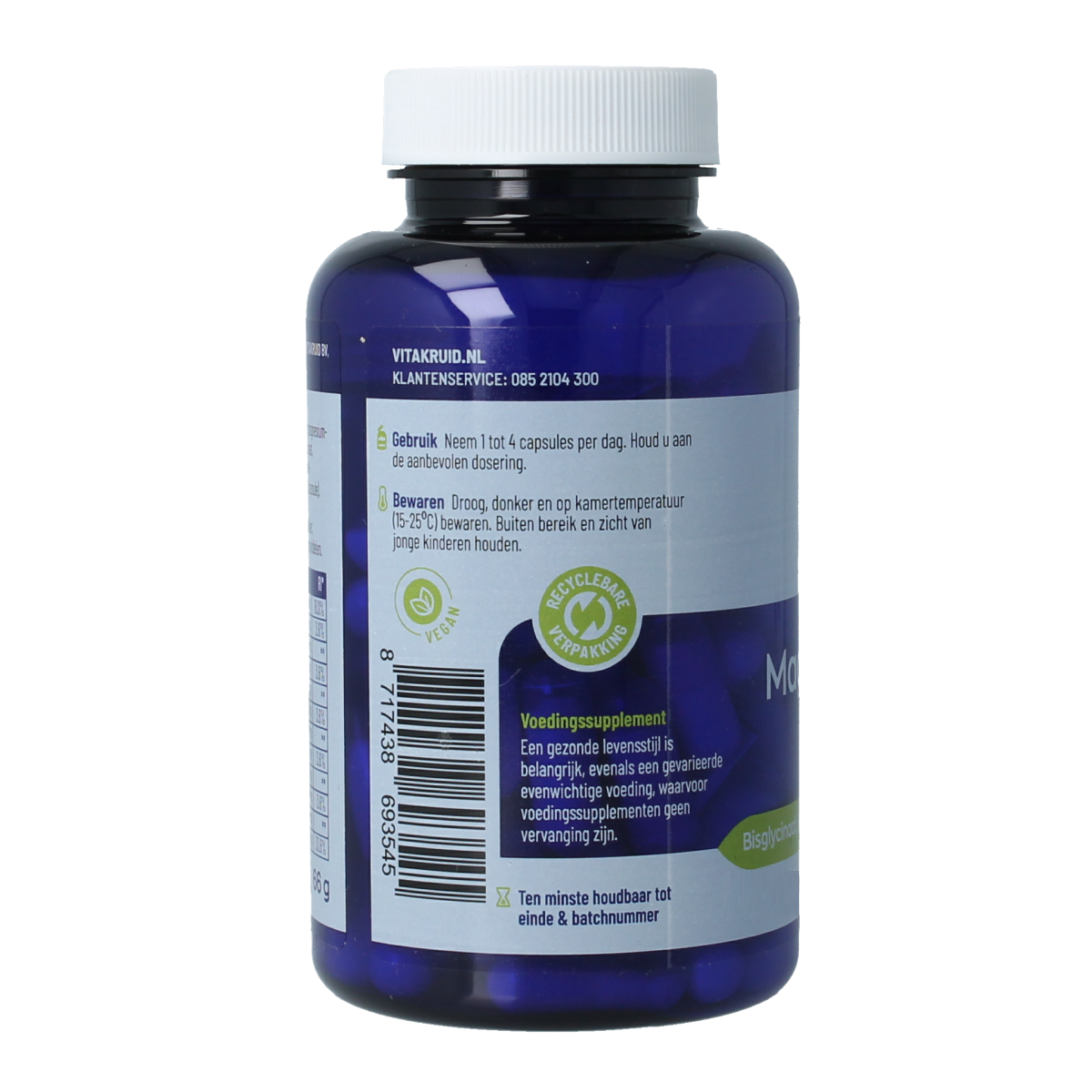 Vitakruid Magnesium Elite5 complex vegetable capsules, mineral supplement with oa aspartaat and pidolaat, dietary health support