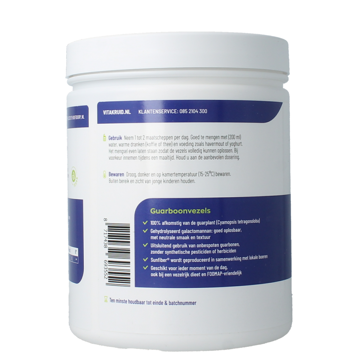 Vitakruid Guarboonvezels Sunfiber prebiotica micro-organismen supplement in 450g container, high-quality dietary fiber source