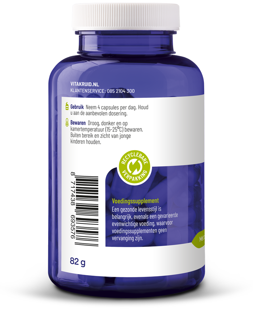 Vegetarische capsules van Vitakruid met marine fytoplankton, Klamath en wakame extract, kruidenpreparaat voor ondersteuning en welzijn