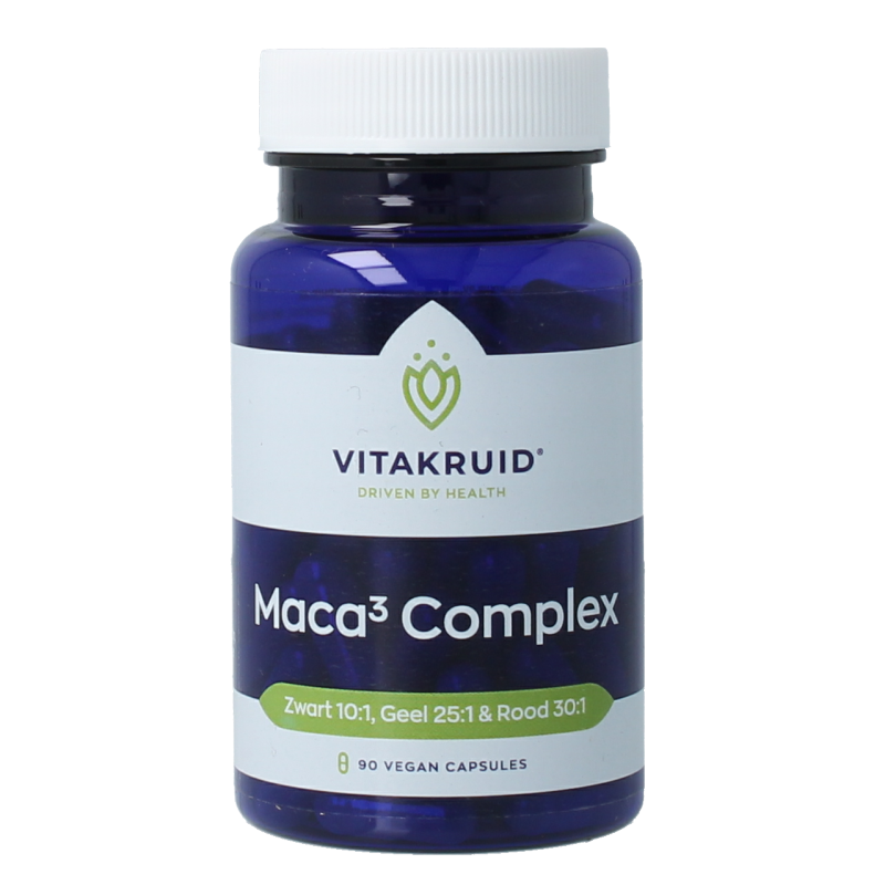 Vitakruid Maca3 complex kruidenpreparaten capsules in zwart, geel en rood, 90 vegetarische capsules, natuurlijke supplementen