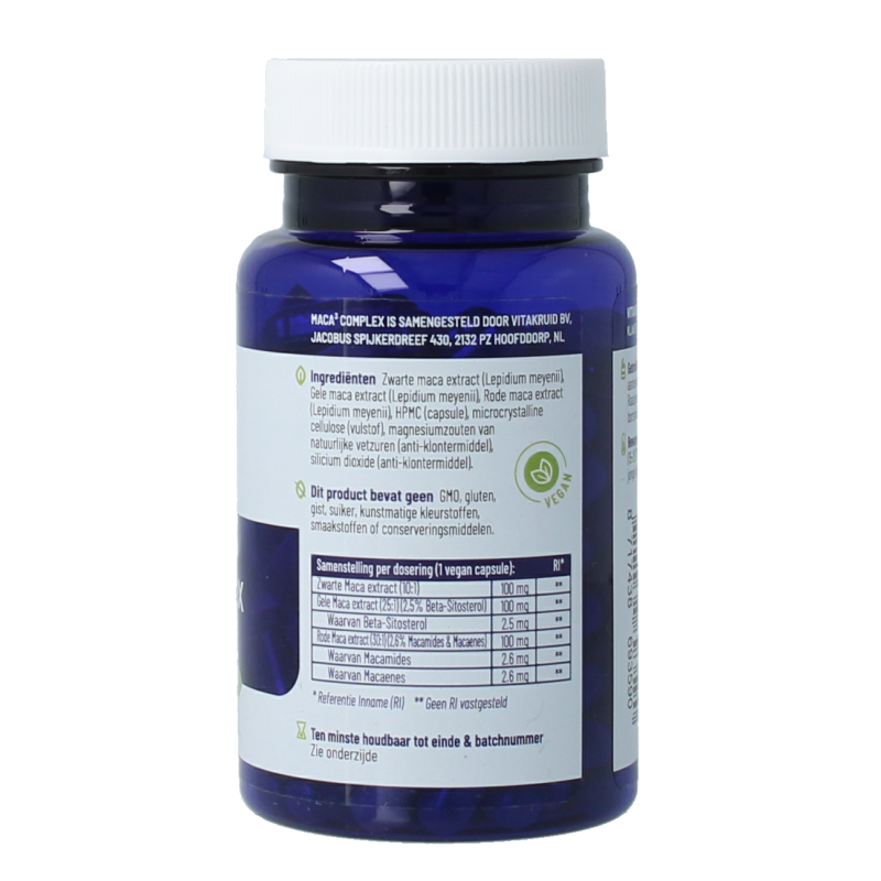 Vitakruid Maca3 complex kruidenpreparaten in zwart, geel en rood capsules, 90 vegetarische capsules voor natuurlijke ondersteuning