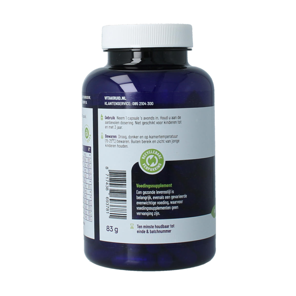 Vitakruid Multi Nacht Mama vegan vitamin capsules in a bottle, vegetarian dietary supplement for nighttime health support