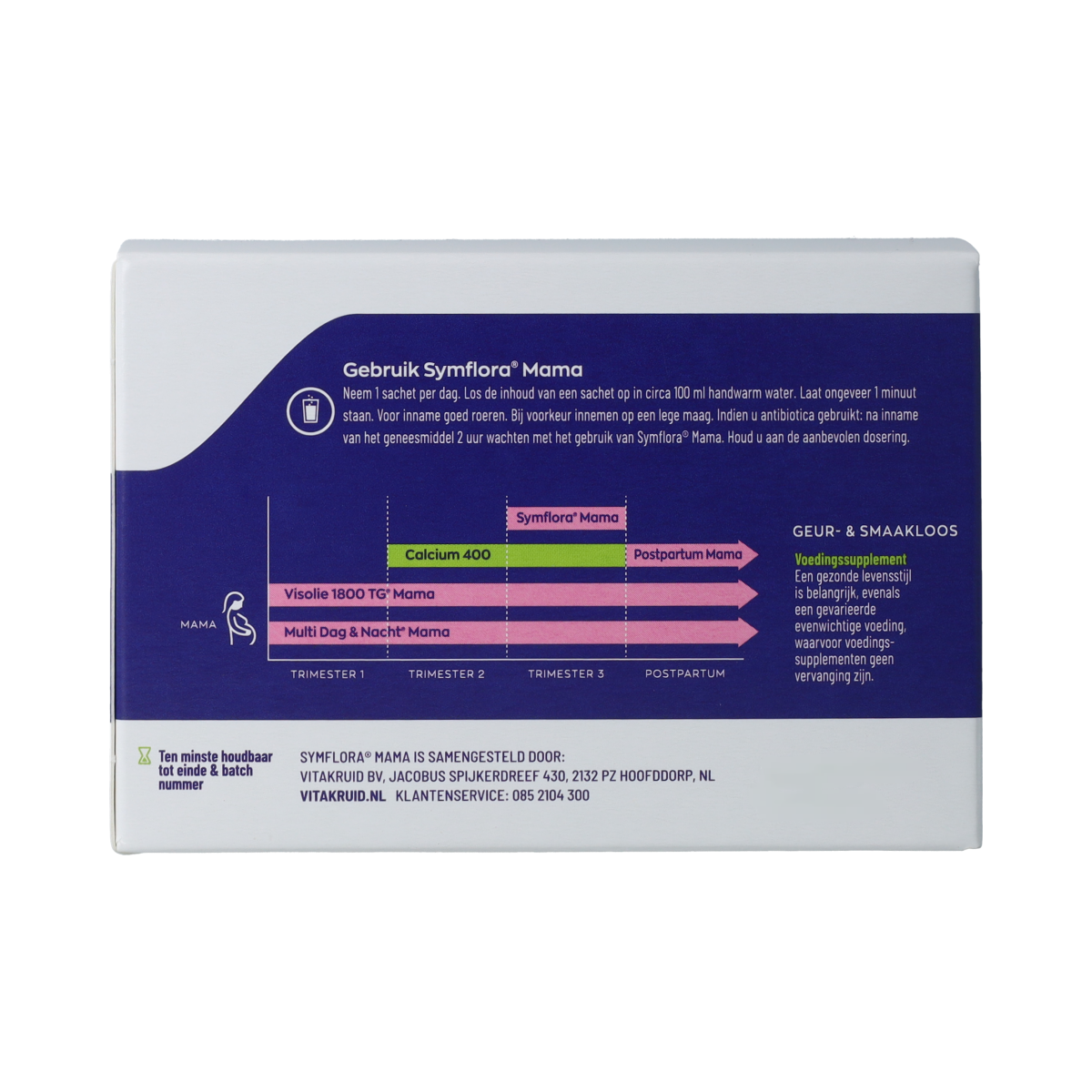 Vitakruid Symflora® Mama probiotic supplement sachet, dietary supplement with herbs for digestive health and wellness.