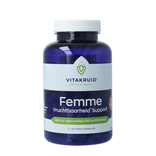 Vitakruid Femme vruchtbaarheid support vegetarische capsules, voedingssupplementen en kruidenpreparaat voor vruchtbaarheid.