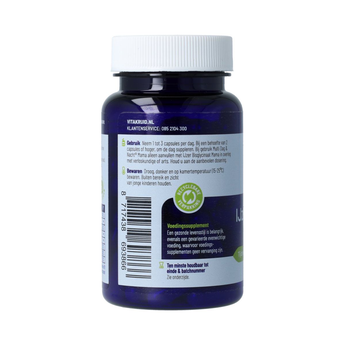 Vitakruid IJzer Bisglycinaat Mama 30 vegetari­sche capsules, supplement with iron, copper, and vitamin C for pregnant women.