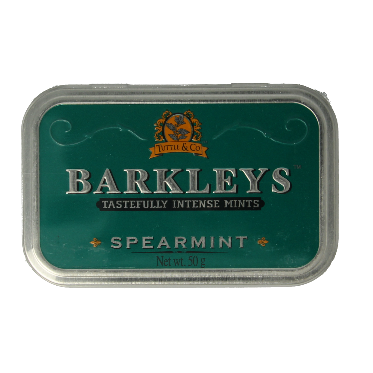 Barkleys Classic Mints spearmint candy packaging, 50g snoepgoed, featuring fresh spearmint flavor and bright branding.