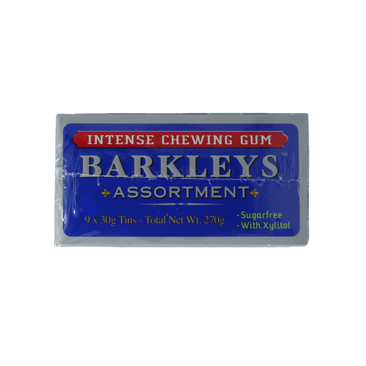 Barkleys Chewing gum assorti pack with 9 pieces of 30g each, featuring colorful packaging and various flavors.