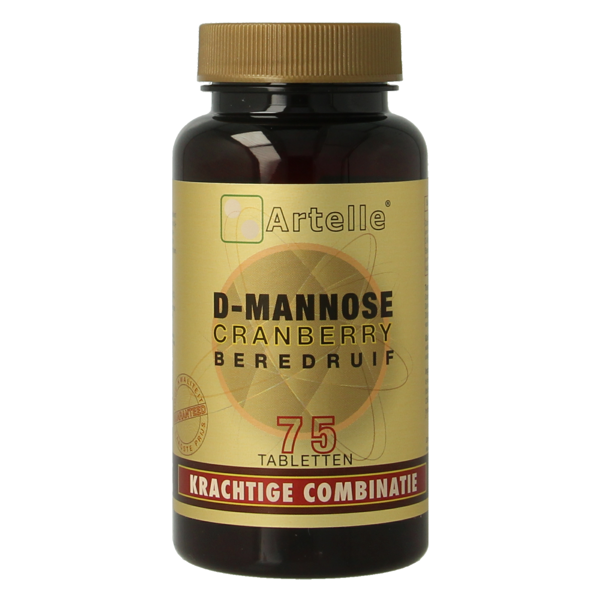 Artelle D-Mannose cranberry beredruif herbal supplement in a bottle of 75 tablets, natural herbal remedy for urinary health.