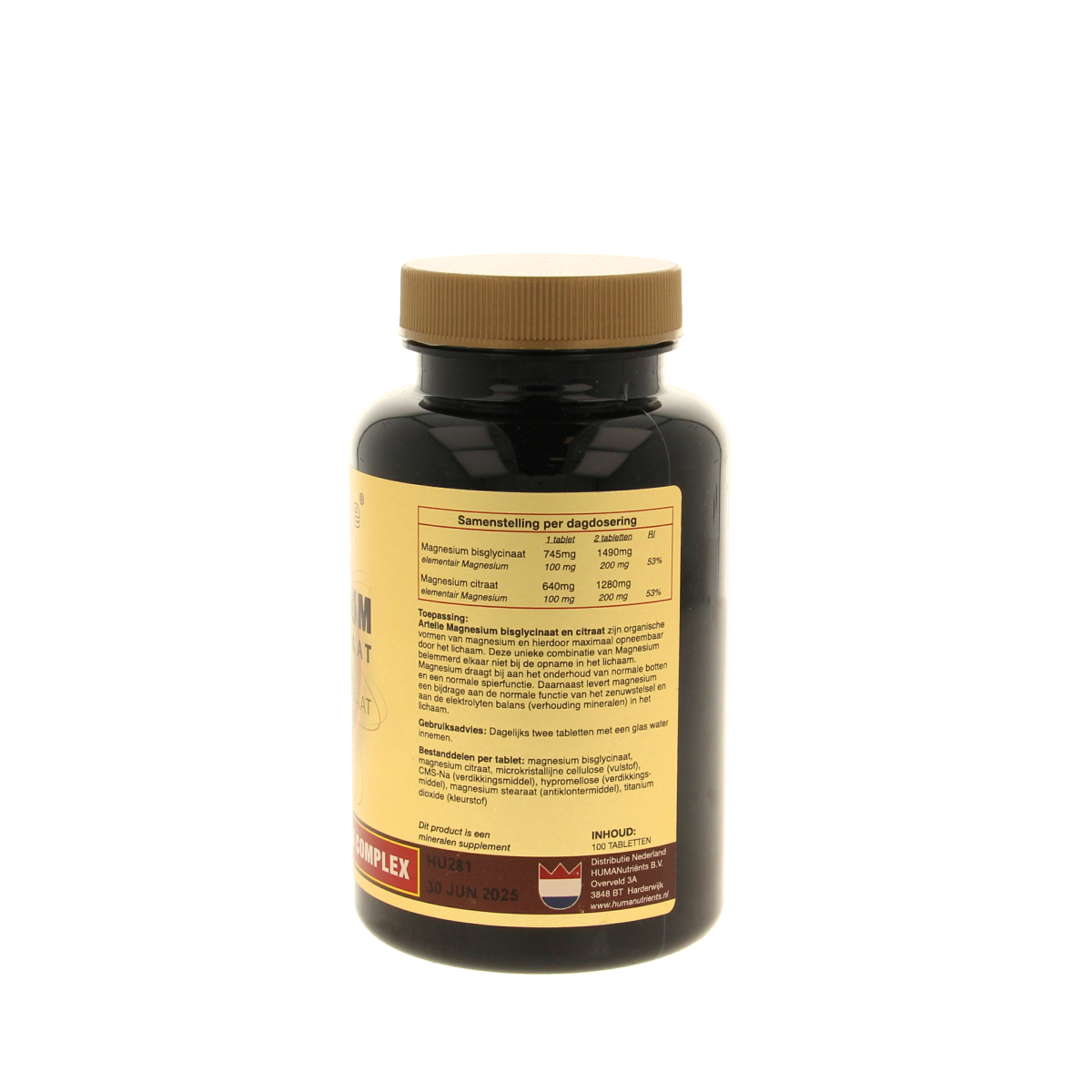 Artelle Magnesium bisglycinaat and citraat supplement bottles with tablets, dietary mineral complex in eco-friendly packaging