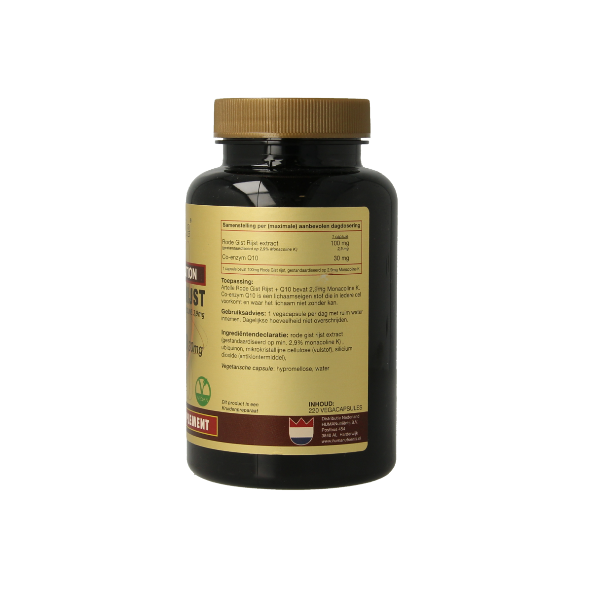 Artelle Rode gist rijst capsules with Q10 and 30mg vegetative herbal supplement, showing the product packaging and capsules.