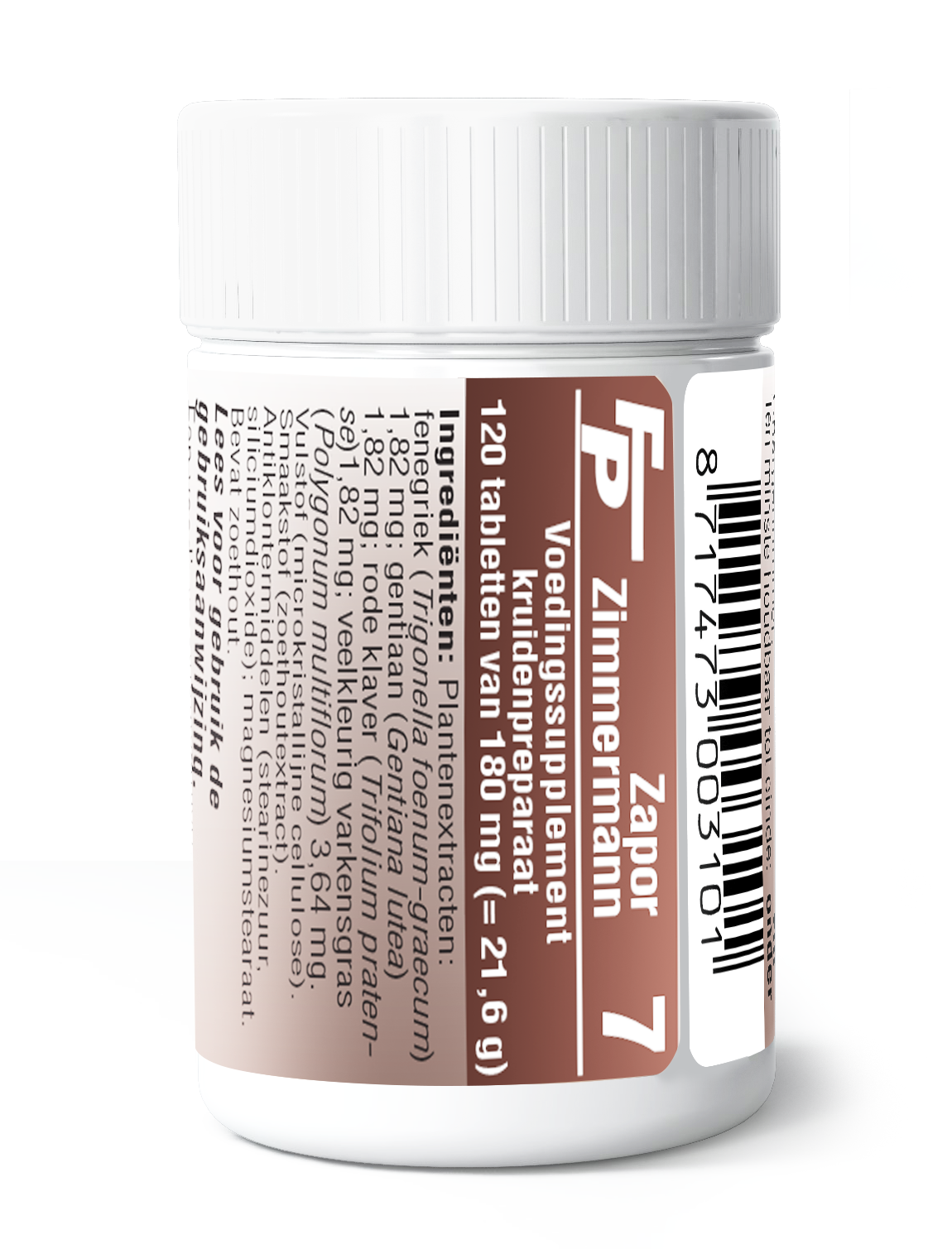 Medizimm Zapor 7 herbal supplement box with 120 tablets, featuring natural ingredients in a white and green packaging design.