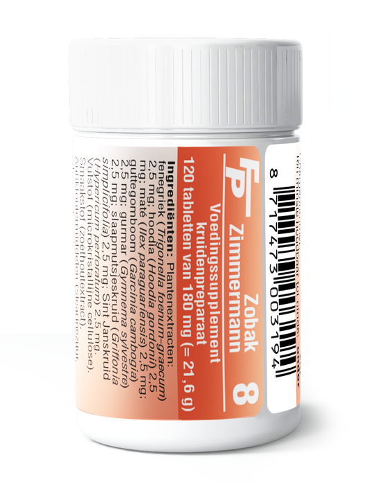 Medizimm Zobak 8 herbal supplement box with 120 tablets, natural herbal remedy in green packaging.
