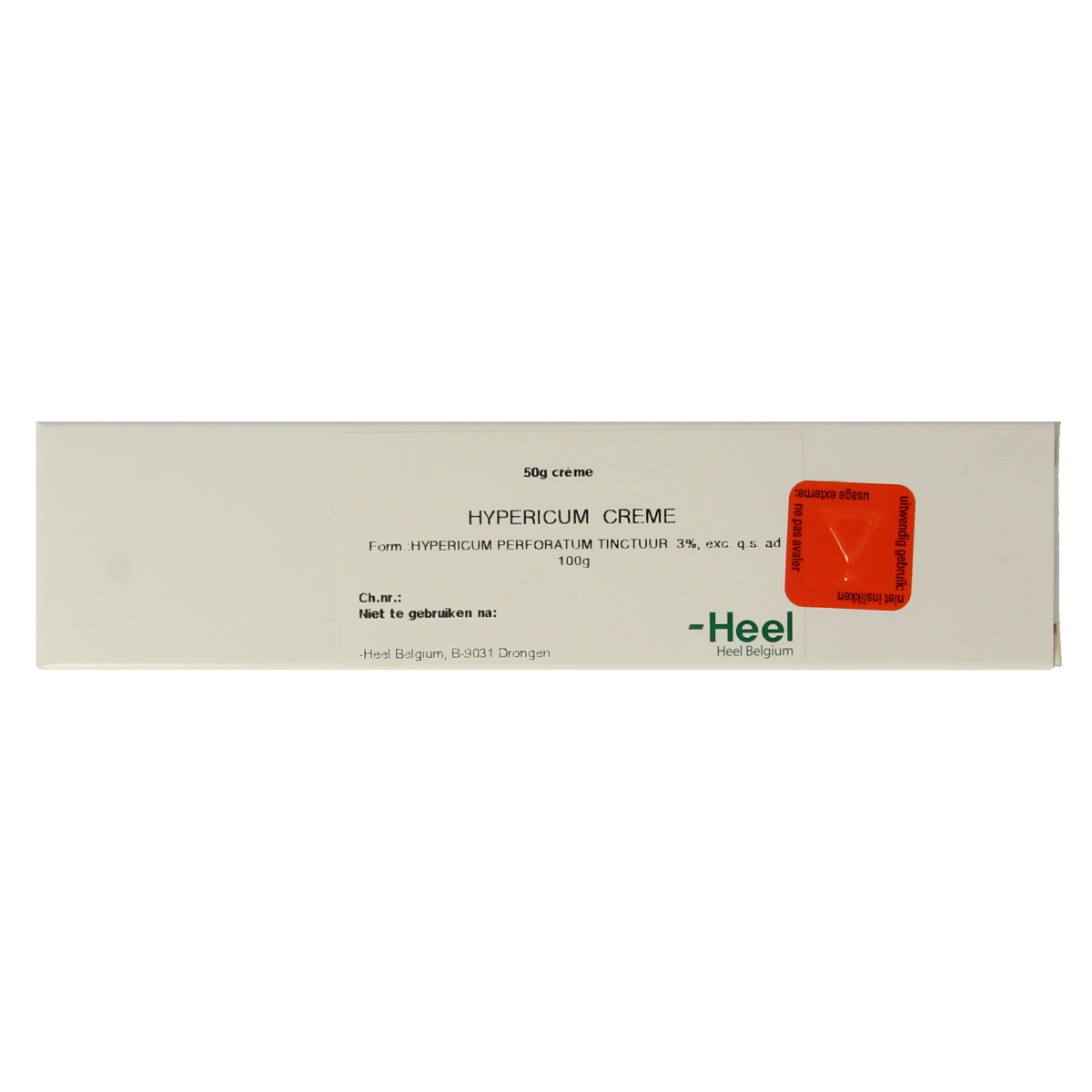 Homeoden Heel Hypericum creme 50g jar, body care product with herbal ingredients, designed for soothing skin care.