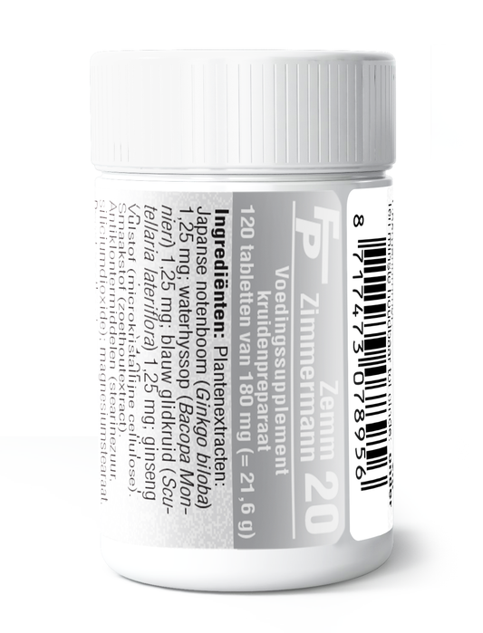 Medizimm Zemm 20 herbal supplement tablets in a blister pack, natural herbal preparation for health support.