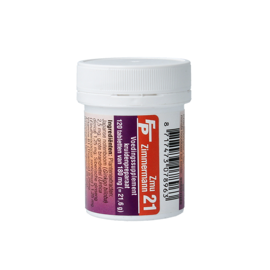 Medizimm Zmu 21 herbal supplement tablets in a blister pack, natural herbal remedy by Medizimm, 120 tablets.