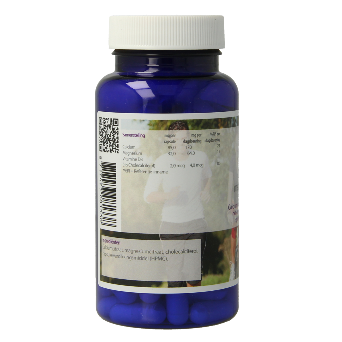 Nagel Cal:Mag Calcium Magnesium 2:1 with vitamin D3 vegetarian capsules, mineral supplement for bone health, bottle with capsules.