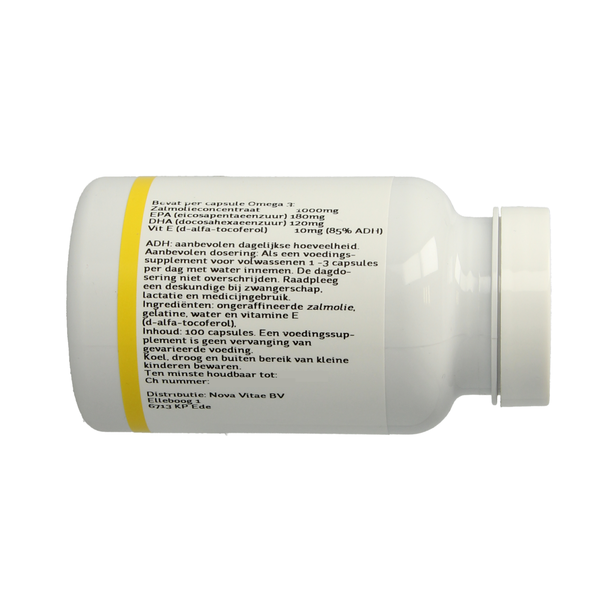 Walthers Omega 3 1000 mg softgels, Vetzuren dietary supplement, displayed in a clear container with softgel capsules inside.