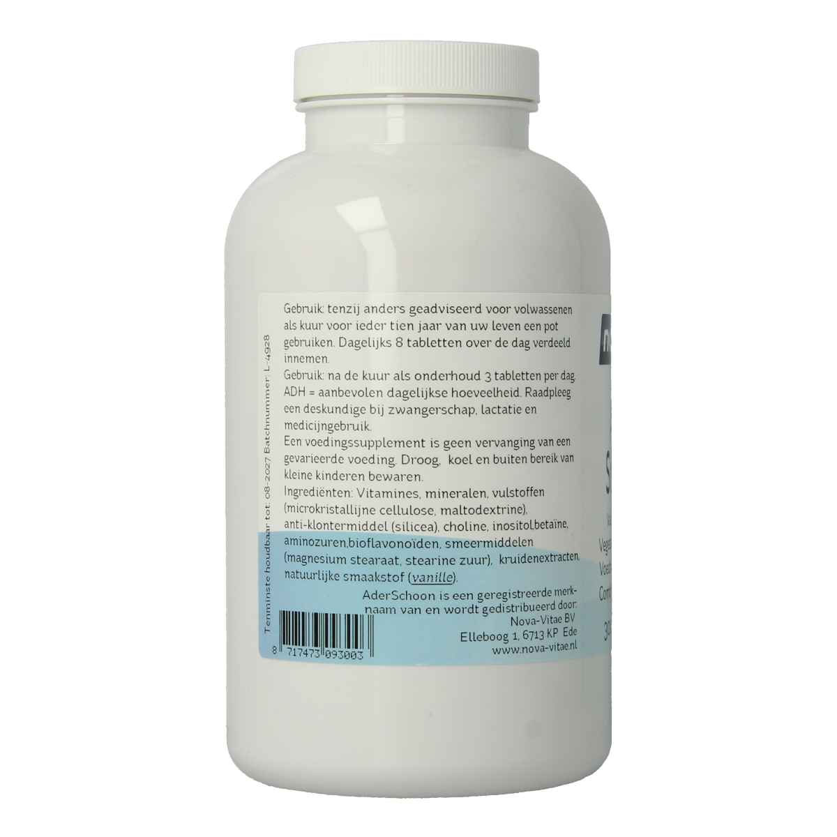Nova Vitae Aderschoon 300.00 multivitamin tablets in a bottle, showing the product label and tablets inside.