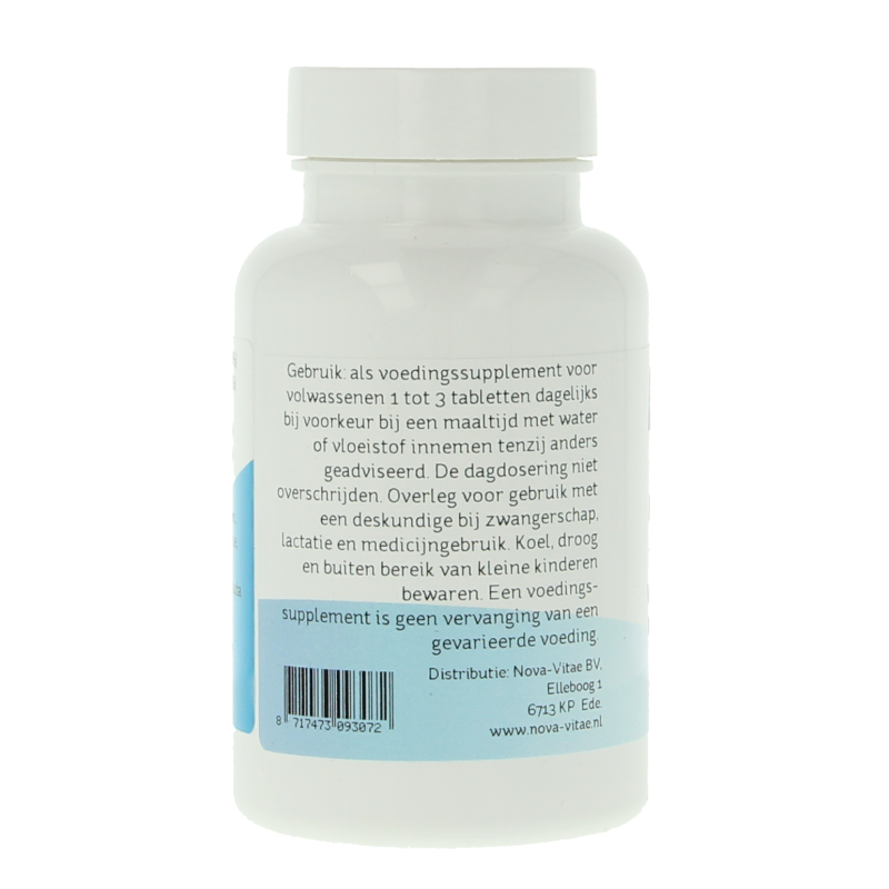 Nova Vitae Calcium, Magnesium, and Zinc mineral supplement tablets, showing a bottle with 60 tablets inside.