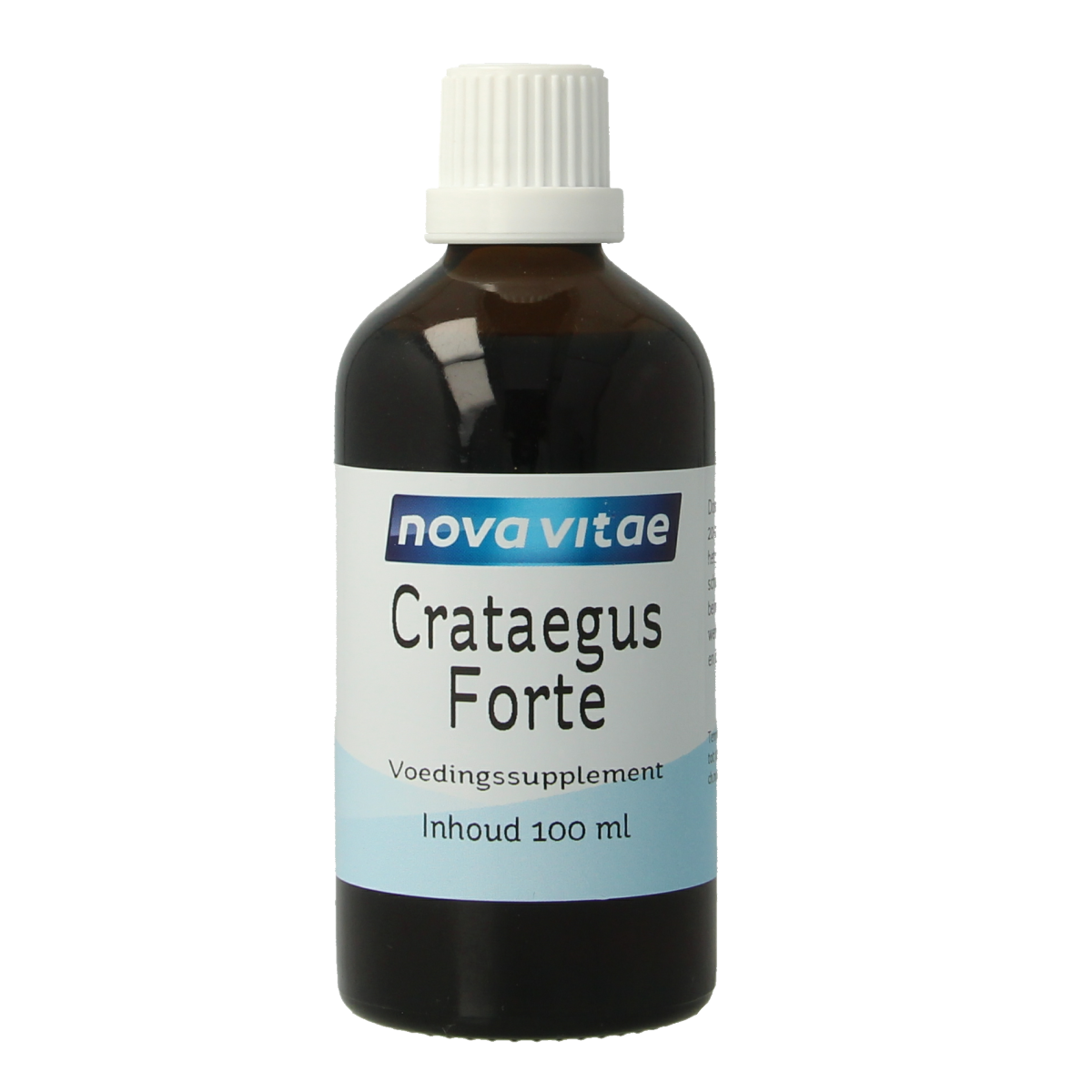 Bottle of Nova Vitae Crataegus forte herbal preparation, 100ml, with herbal ingredients visible in the label on the packaging.