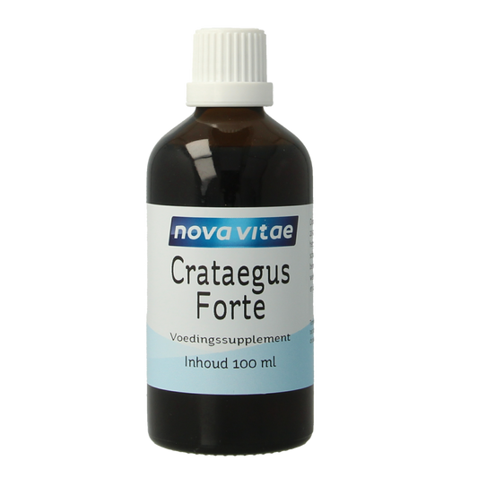 Bottle of Nova Vitae Crataegus forte herbal preparation, 100ml, with herbal ingredients visible in the label on the packaging.