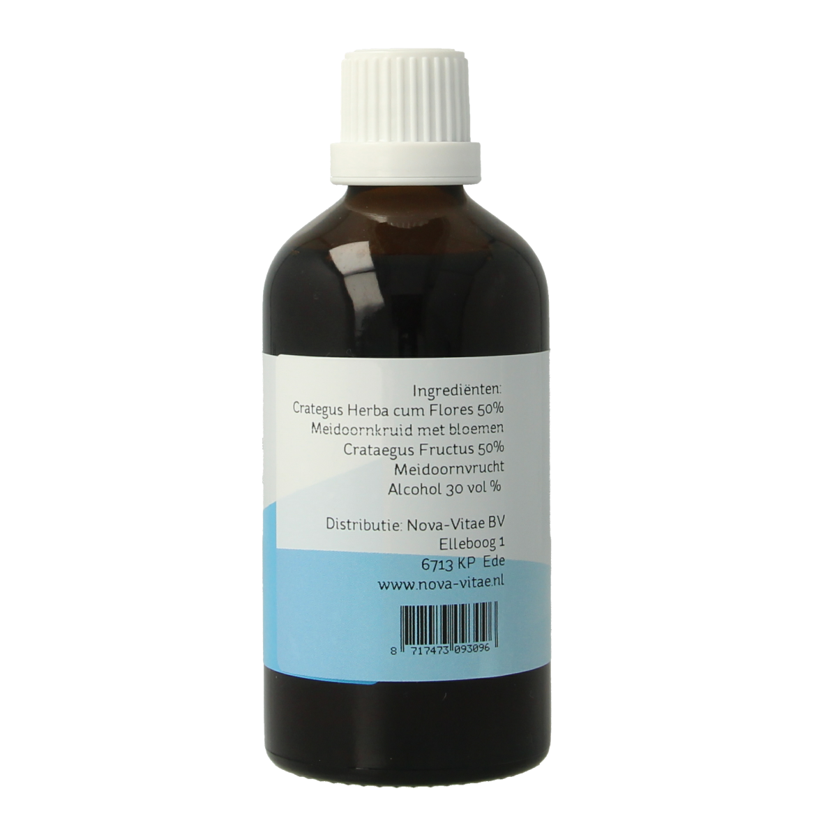 Bottle of Nova Vitae Crataegus forte herbal preparation in a 100ml container with a white label and green accents.