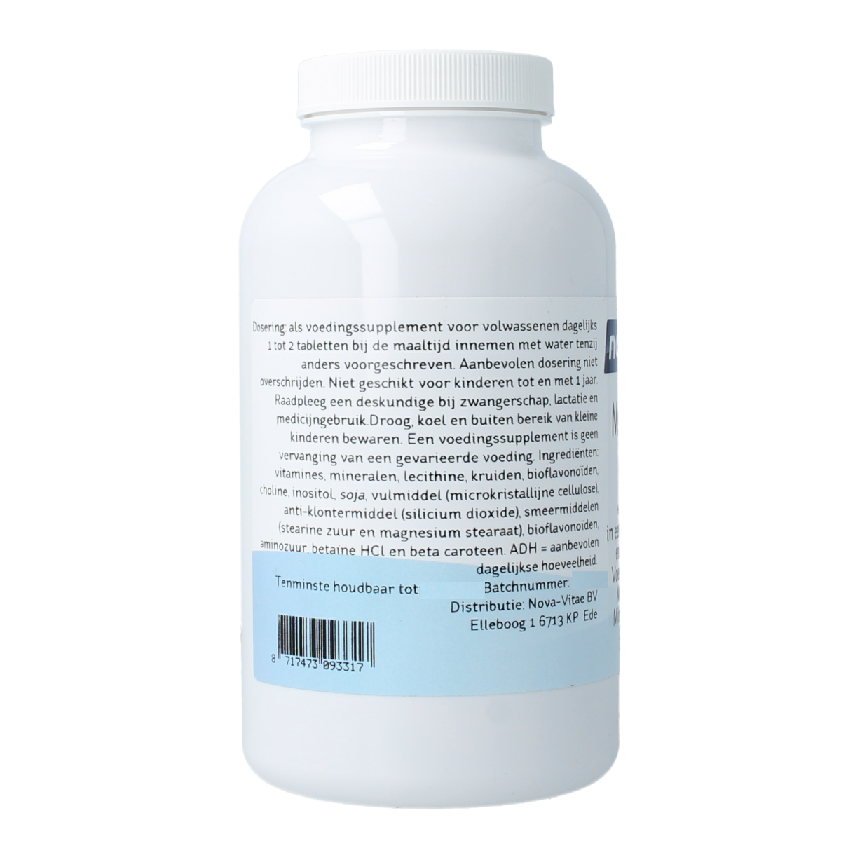 Nova Vitae Mega Multi Complete vitamin tablets, a colorful array of pills in a bottle, designed for comprehensive daily nutritional support.