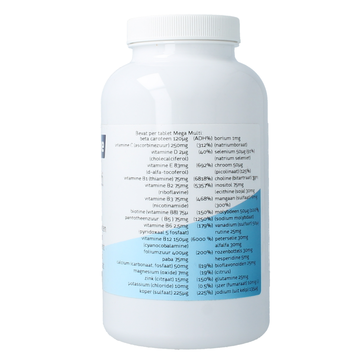 Nova Vitae Mega Multi Compleet vitamin supplement in a bottle of 200 tablets, featuring colorful tablets and label.