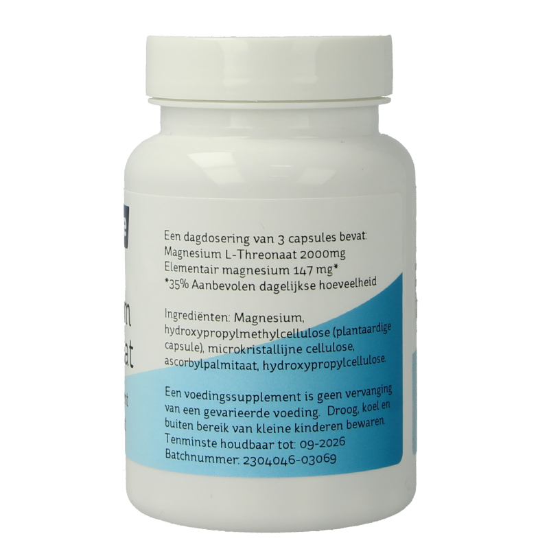Nova Vitae Magnesium L-threonaat 60 capsules, mineral supplement in a white bottle with capsules visible inside.