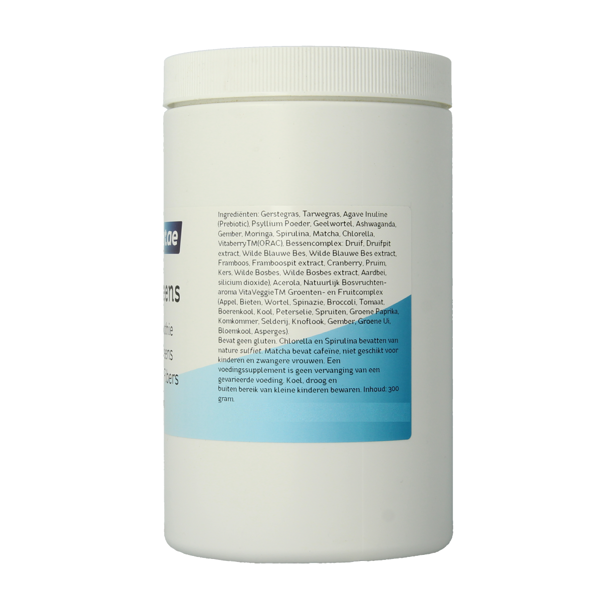 Bottle of Nova Vitae Alka Greens Plus herbal supplement, 300g jar with green label and fresh green product visuals.