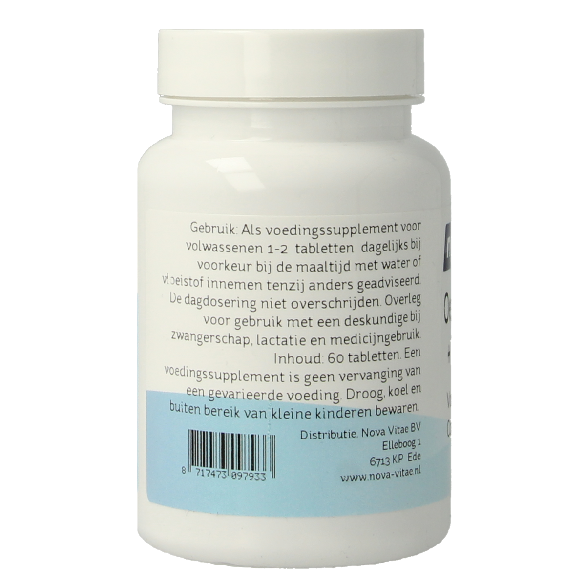 Nova Vitae Oestercalcium Vitamin D mineral supplement tablets, 60 count, showing the bottle and tablets inside.