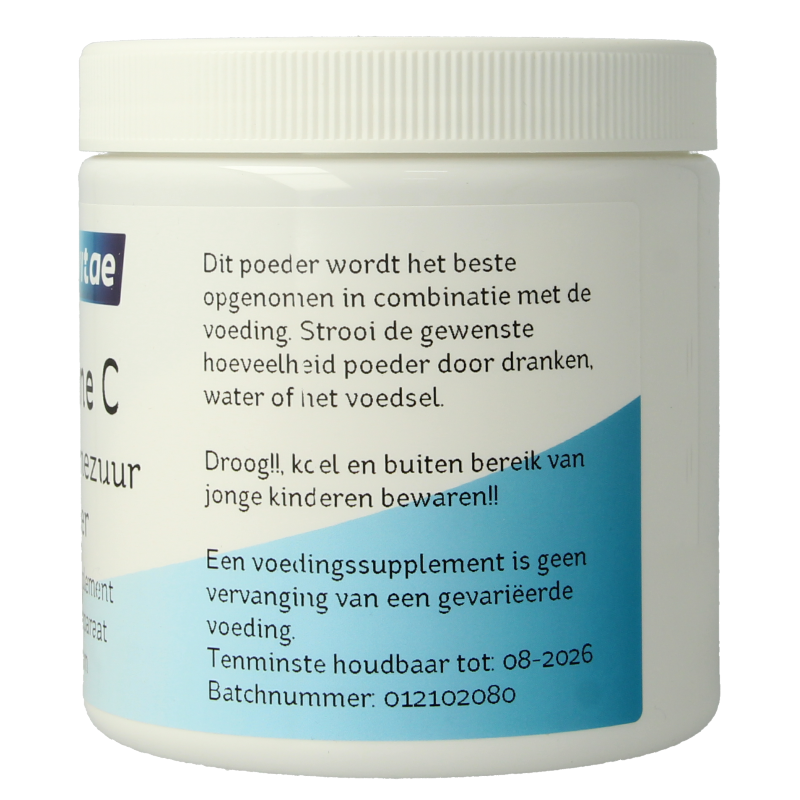 Nova Vitae Vitamin C ascorbic acid powder in a 500g package, showing the white powdered supplement on a clean surface.