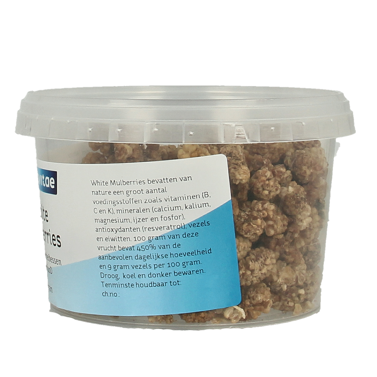 Fresh Nova Vitae mulberry berries in a 150g package, showcasing vibrant, plump raw superfoods on a clean background.