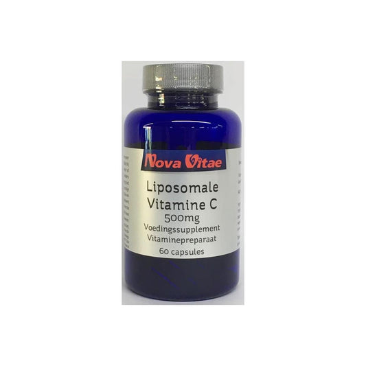 Nova Vitae Liposomaal vitamine C capsules, 60 vegetarian capsules, showing the supplement bottle and label.