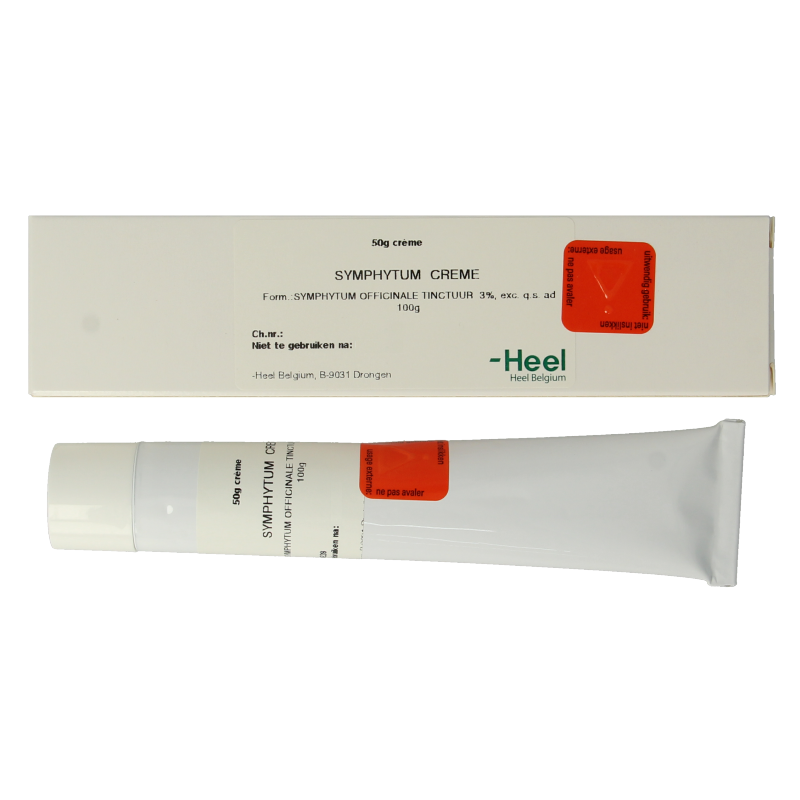 Homeoden Heel Symphytum creme in 50g jar, natural body care product for skin relief with herbal ingredients, shown in the image.