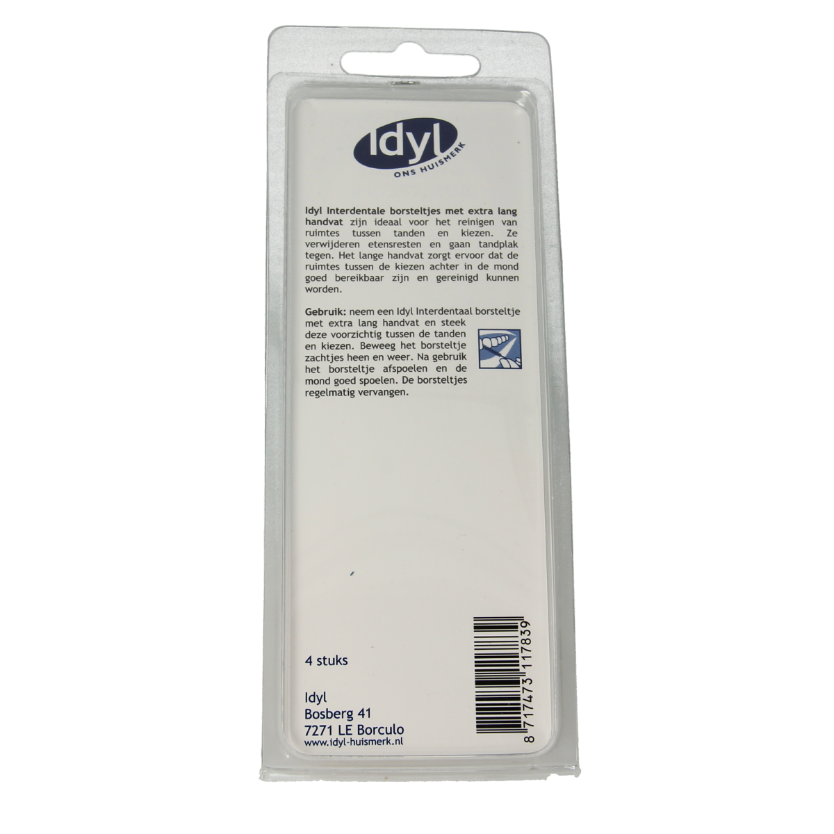 Idyl Idyl Interdentale borstel conisch extra lang XL for cleaning between teeth, shown in image with packaging.