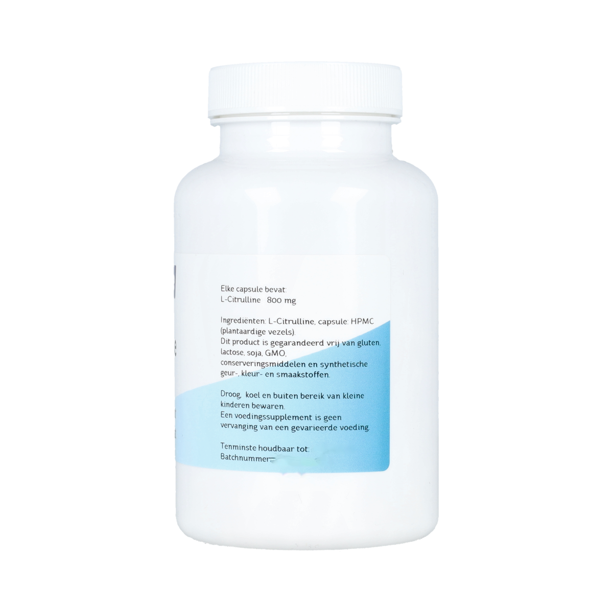 Bottle of Nova Vitae L-Citrulline 800mg amino acid capsules, showing the label and capsule container.