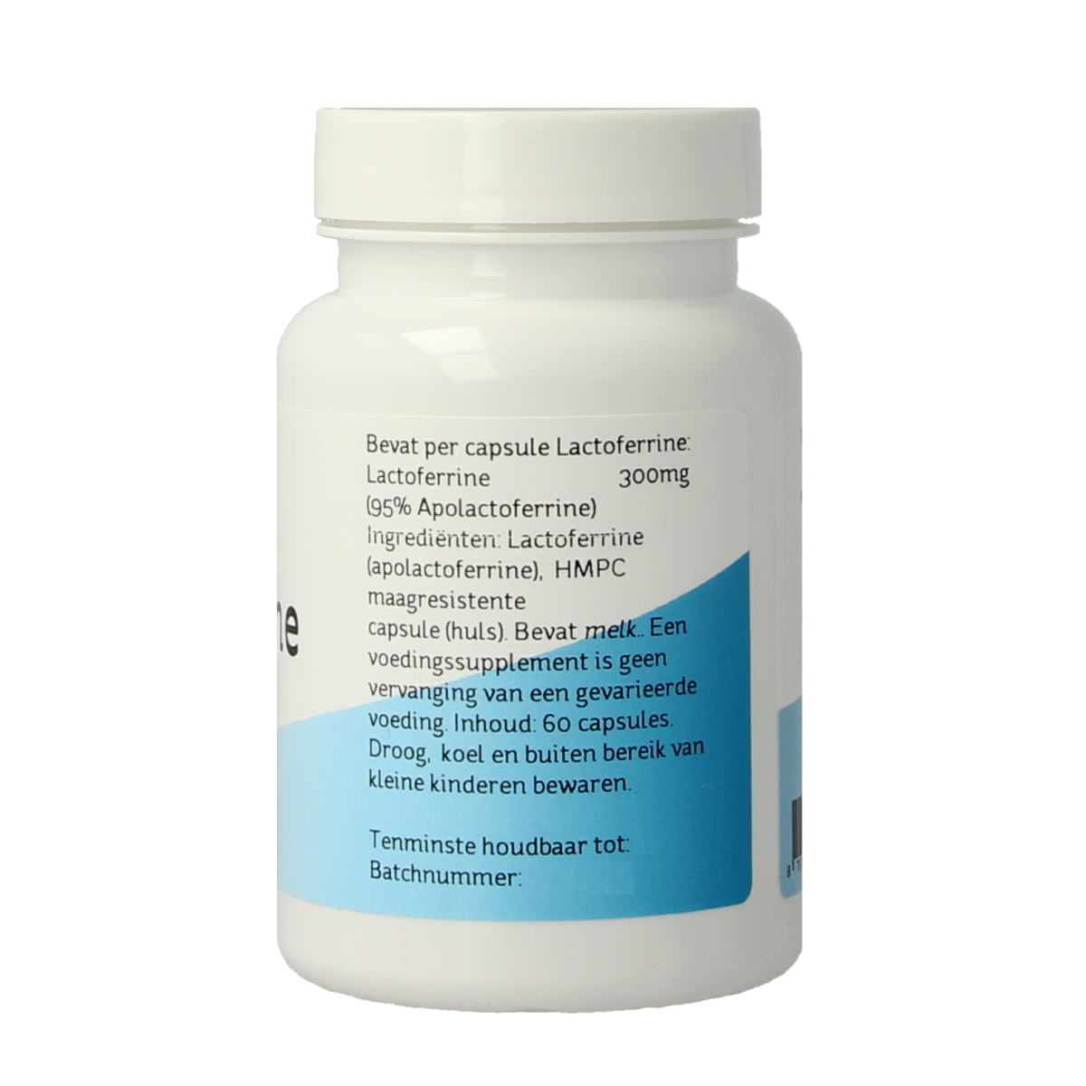 Nova Vitae Lactoferrine 300 mg capsules, LPS free, mineral supplement in a bottle of 60 capsules.
